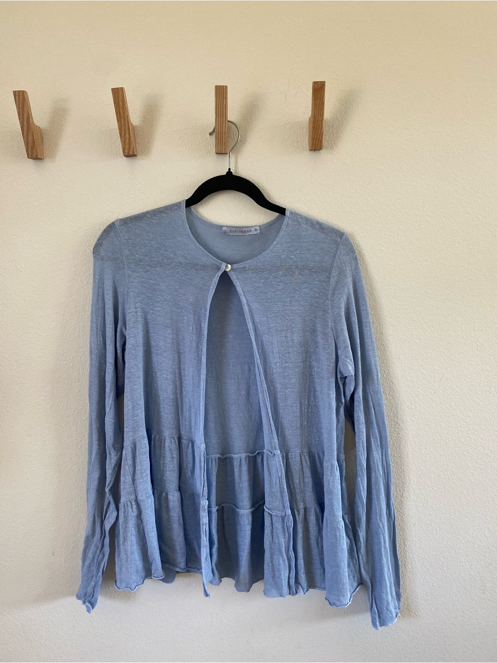 cut loose Pale Blue Tiered Long-Sleeve Button Top